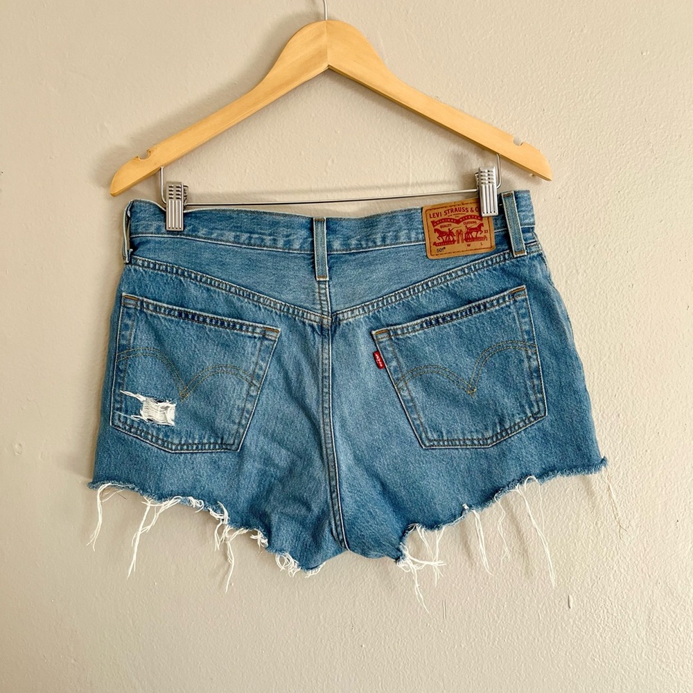 Levi's 501 Blue Distressed Jean Shorts
